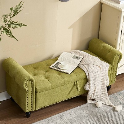 CAVINAS Rectangle Storage Ottoman Bench,Upholstered Ottoman with Fashion Rivets for Living Room,Bedroom
