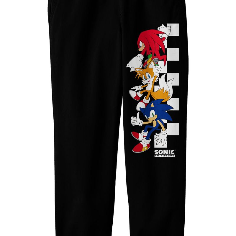 Sonic The Hedgehog Sonic Tails Knuckles Checkered Flag Boy's Black Sweatpants, 2 of 4