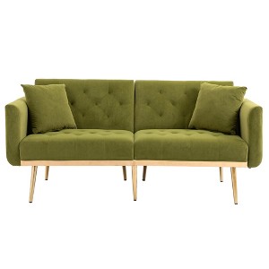 VYNXARIA Velvet Sofa ,Accent sofa,loveseat sofa with metal feet,Olive - 1 of 4