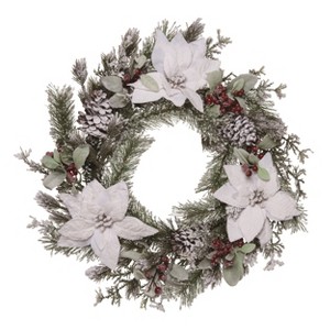 Transpac Artificial 24 in. Multicolor Christmas Winter Berry Poinsettia Wreath - 1 of 2