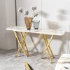 Marble Pattern Top Stainless Steel Console Table with Gold Frame and Adjustable Feet, Modern Rectangle Entryway Table - 2 of 4