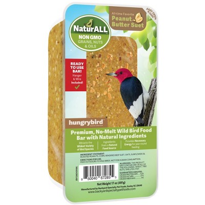 Hungrybird NaturAll Non-GMO, High-Protein Suet Bar with Peanut Butter Filling for Outside Wild Birds