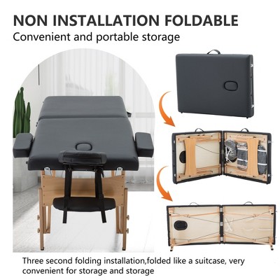 Portable Black PU Leather Adjustable Massage Table with Foam Padding