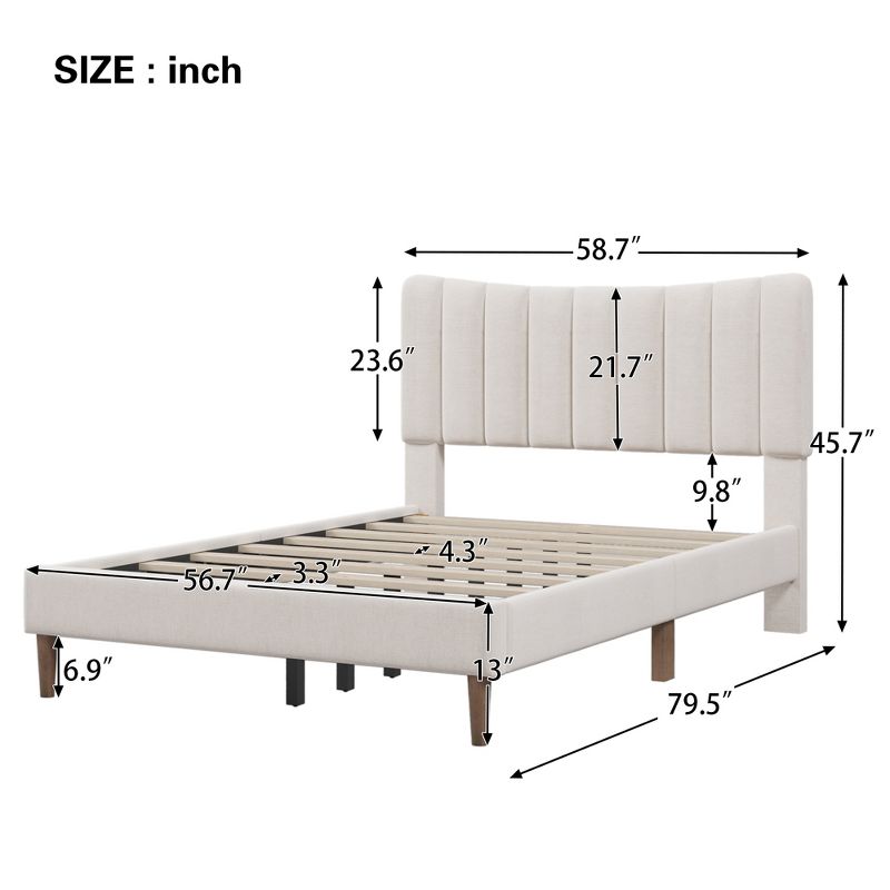 Queen/Full Size Upholstered Platform Bed with Vertical Channel Tufted Headboard-ModernLuxe, 3 of 9