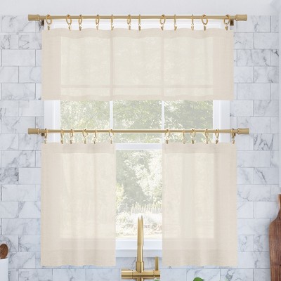 Ivory Light-Filtering Linen Blend Cafe Curtain Pair, 56" x 36"