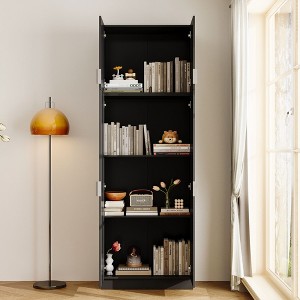 Famapy Tall Black Storage Cabinet: 4 Doors, Multi - Layer Organization, Sleek & Functional Bookcase - 1 of 4