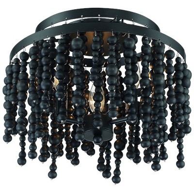 Poppy Forged Bronze 3-Light Chandelier with Natural Wood Beads