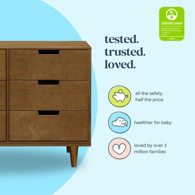 Walnut Pine Double Dresser with Six Drawers