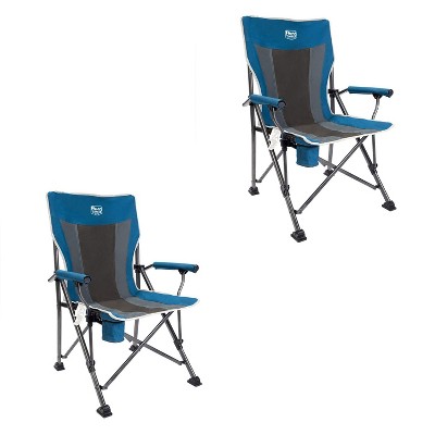 Timber Ridge Indoor Outdoor Portable Lightweight Folding Camping High Back Lounge Chair with Cup Holders and Carry Bags, Blue (2 Pack)