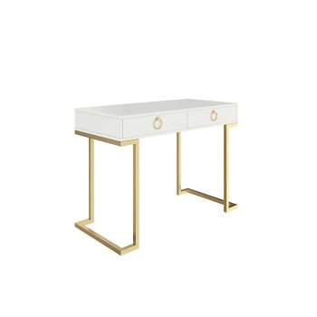 Daisy Glam Makeup White Desk 4 Doors with Brass Knobs