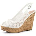 Perphy Platform Heels Lace Bow Slingback Wedge Sandals for Women