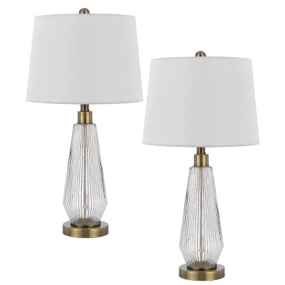 Cal Lighting Belville 100W Glass Table lamp with Taper Drum hardback Fabric Shade. Priced and Sold as Pairs