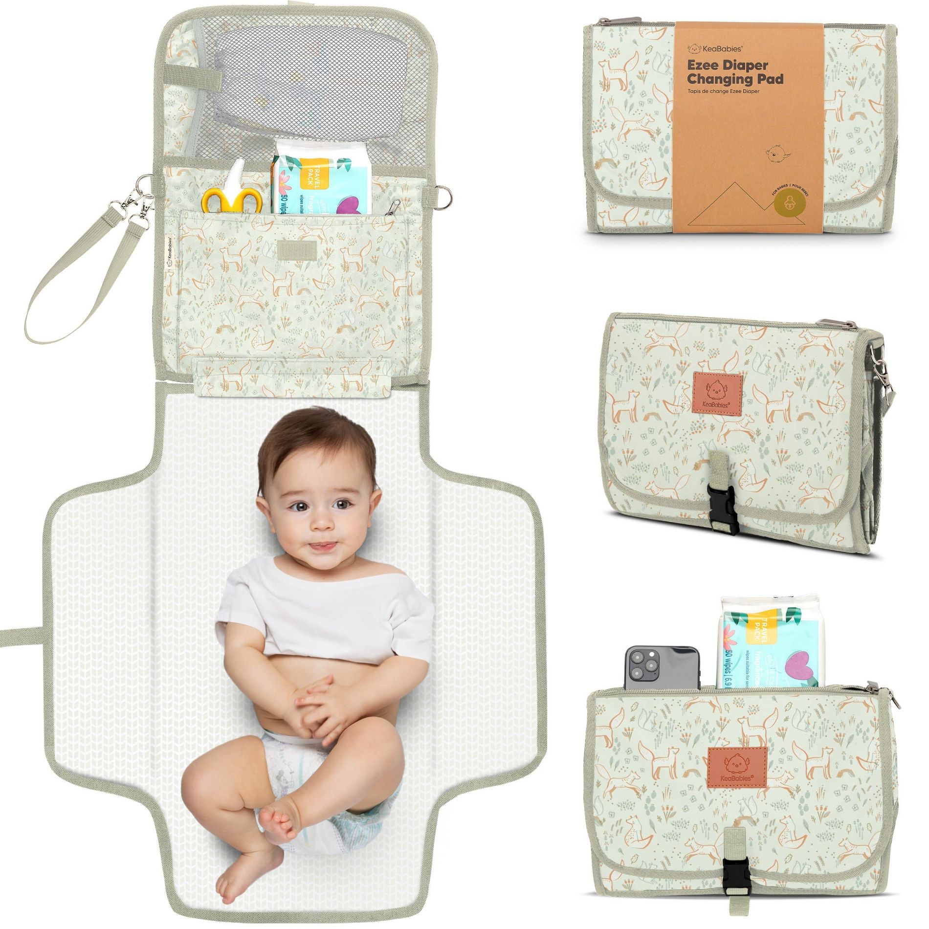 KeaBabies Ezee Portable Diaper Changing Pad, Portable Diaper Changing Mat, Waterproof Foldable Diaper Changing Pad (Fox Vale)