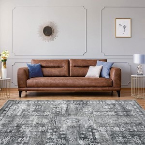 Low Pile Vintage Floral Accent Carpet, Non-Slip & Stain-Resistant - 1 of 4