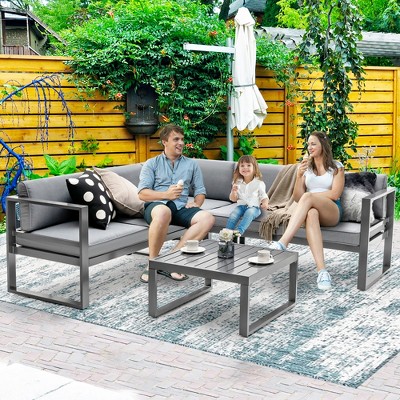 3-seat Outdoor Patio Sofa Couch Chair Patio Aluminum 5 Thick Cushions  (grey) : Target