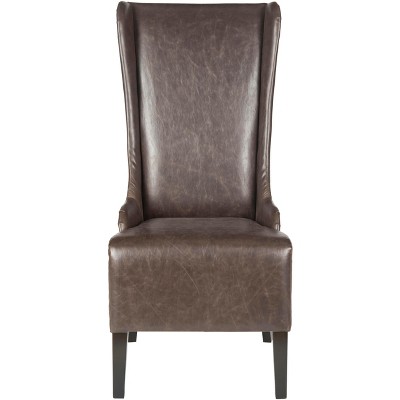 Antique Brown High Back Leather Upholstered Dining Side Chair