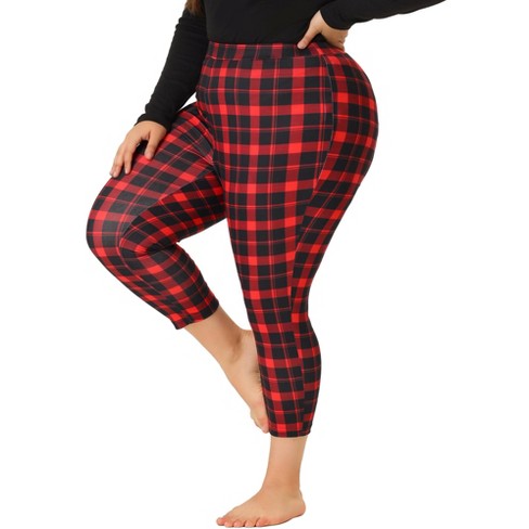 Agnes Orinda Women's Plus Size Trousers Casual Slim Plaid Skinny Capri  Pajamas Pants Red 4X