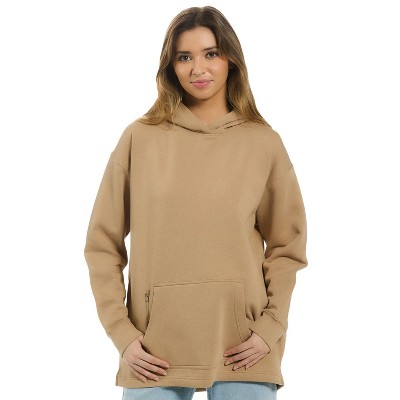 U.S. Apparel Men's & Women's Open Bottom Loose Fit Cozy Hoodie Sweatshirt | Camel