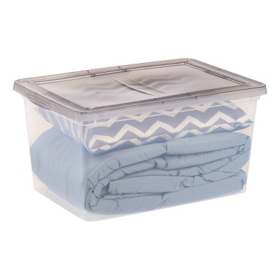 Clear Stackable Plastic Storage Bin with Snap Lid, 58 Qt