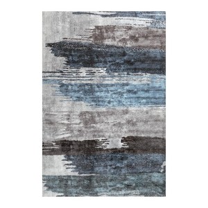 Itopfox Modern Abstract Deep Blue Gray Area Rug for Living Room Machine Washable Non-Slip Low-Pile Contemporary Indoor Floor Carpet for Bedroom - 1 of 4