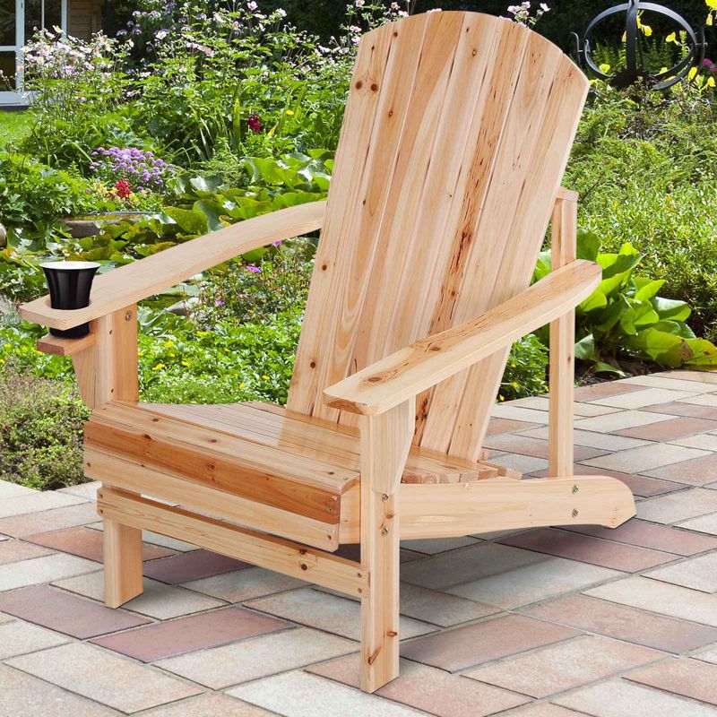 Outsunny Wooden Adirondack Chair Outdoor Classic Lounge Chair with Ergonomic Design & a Built-In Cup Holder for Patio Deck Backyard Fire Pit, 4 of 10
