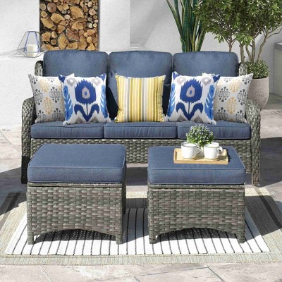 XIZZI Wicker Patio Furniture Set with 3-Seat Sofa, Swivel Rocking Armchairs & Ottomans & Side Table, Modular Sectional Outdoor Conversation Sofa Set