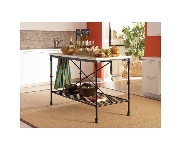 Private Reserves Kitchen Island Black with Faux Marble Top