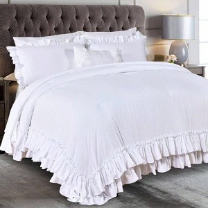 White Ruffled Comforter Set, Lightweight Farmhouse Boho Chic Bedding, 3 - Piece 1 Comforter+ 2 Shams - 1 of 4