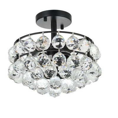 Savannah 12" Black Iron and Crystal Flush Mount