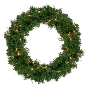 Northlight 18" Deluxe Windsor Pine Artificial Christmas Wreath - Clear Lights - 1 of 4
