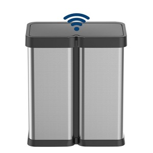 EcoSummer 15.8 Gallon Stainless Steel Sensor Trash Can, Automatic Motion Sensor, Dual Compartment Kitchen Bin, Brushed Silver. - 1 of 4