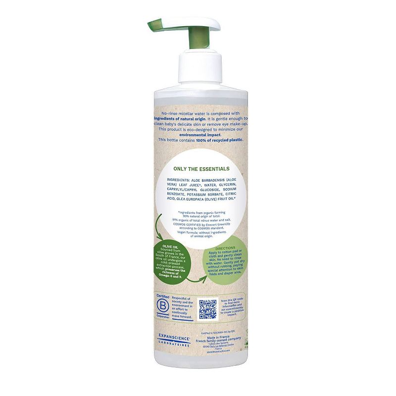 Mustela Organic Micellar Baby Bath Wash Water with Olive Oil and Aloe - Fragrance Free - 13.5 fl oz, 3 of 9