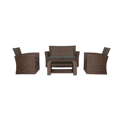 WestinTrends 4 Piece Outdoor Wicker Rattan Conversation Sofa set with Coffee table