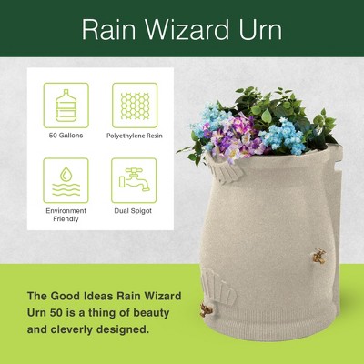 Sandstone Polyethylene 50 Gallon Urn Rain Barrel with Planter