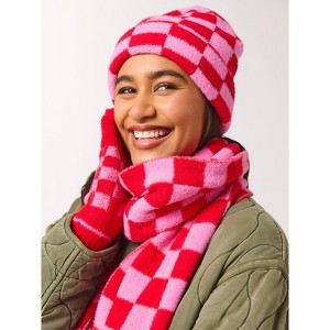 Tanner Pink and Red Check Touchscreen Gloves - 1 of 3