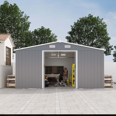 10x12 FT Outdoor Metal Backyard Storage Shed with Windows,Large Weatherproof Garden Tool Shed,Heavy Duty Metal Garage Shed for Patio-Coolbibila