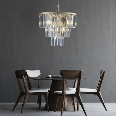 DOMETOUR 20'' Modern Crystal Chandelier with Gold Finish, 7-Light Pendant Light for Dining Room, Living Room, Bedroom