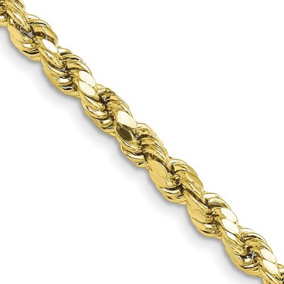 Black Bow Jewelry 5mm 10K Yellow Gold Hollow Diamond Cut Rope Chain Necklace