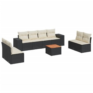 vidaXL Patio Sofa Set with Cushions Outdoor Furniture 9 Piece Poly Rattan - Black and Cream - 1 of 4