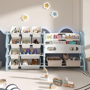 BABYYER Kids Toy Storage Organizer, 2 Tier Bookshelf with 12 Bins, Children's Toy Shelf for Playroom, Bedroom, Nursery, Living Room - 1 of 4