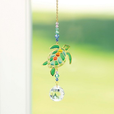 Crystal Dreams Turtle Suncatcher with Gold Metal Outlines