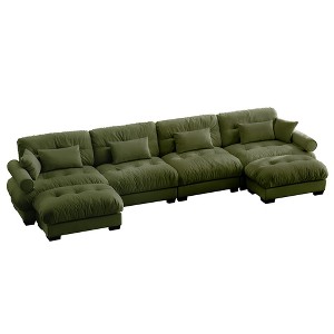 Christopher Knight Home Chasel  Modern 4 Seater Velvet 166" U Sofa with Bolstered Armrests and Two Movable Ottomans - 1 of 4