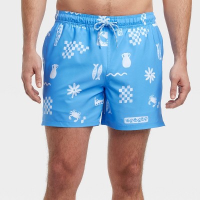 Men's 5" Fish Swim Shorts - Goodfellow & Co™ Blue M: Recycled Polyester, Pull-On Waist, UPF 50+, Machine Washable