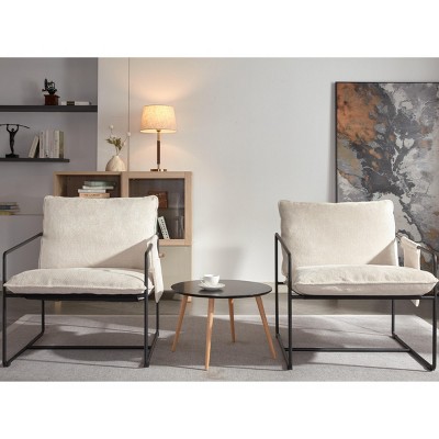 Set of 2 Modern Upholstered Armchairs, Hanging Fabric Lounge Chairs with Metal Legs and Arm Pockets for Living Room or Bedroom – Cuddlewood