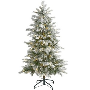 Nearly Natural 5-ft Slim Flocked Nova Scotia Spruce Artificial Christmas Tree with 150 Warm White LED Lights and 433 Bendable Branches - 1 of 4