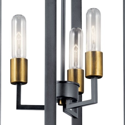 Transitional Matte Black 15" Ceiling Pendant with Glass Accents