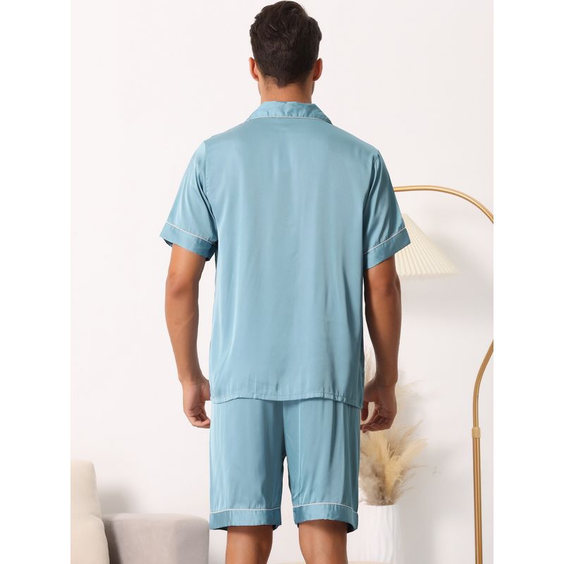 cheibear Men Satin Button Down Pajama Sets Short Sleeve Shirt and Shorts Sleepwear, 4 of 7