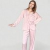 Anna-Kaci Lounge Women's Long Sleeve Button Up Pajama Set with Satin Leopard Texture and Relaxed Fit Pants - 2 of 4