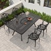 (5-PC)Premium Black Cast Aluminum Patio Set - Weather-Resistant Outdoor Table & Chairs with Beige Cushions, Umbrella Hole Included - 2 of 4