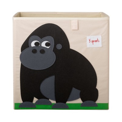 3 Sprouts Large 13 Inch Square Children's Foldable Fabric Storage Cube Organizer Box Soft Toy Bin, Friendly Gorilla